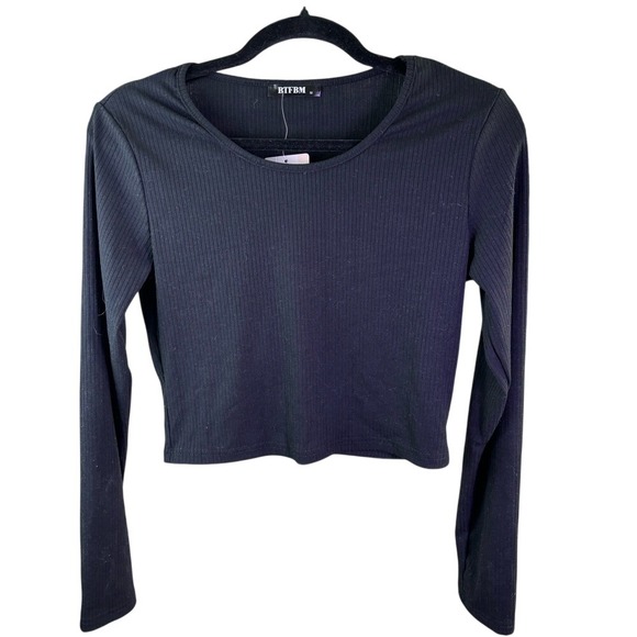 BTFBM Tops - Ribbed Black fitted Long Sleeve Crop Top size Medium Stretchy goth